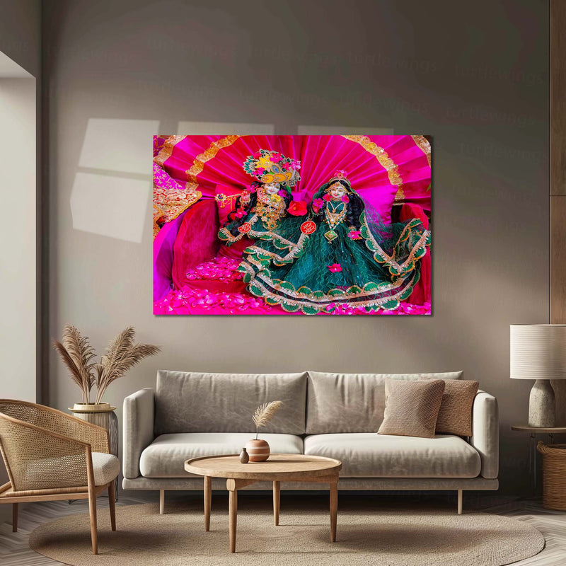 Shri Ji Shringaar – Radha Keli Kunj Spiritual Metal Frame | Divine Wall Art 03 - TURTLEWINGS 