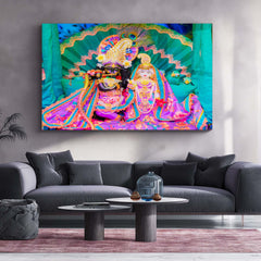 Shri Ji Shringaar – Radha Keli Kunj Spiritual Metal Frame | Divine Wall Art 04 - TURTLEWINGS 