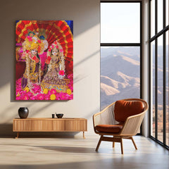 Shri Ji Shringaar – Radha Keli Kunj Spiritual Metal Frame | Divine Wall Art - TURTLEWINGS 