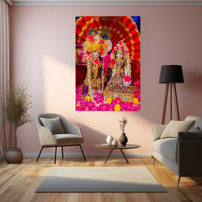 Shri Ji Shringaar – Radha Keli Kunj Spiritual Metal Frame | Divine Wall Art - TURTLEWINGS 