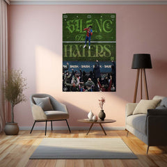 Silence the Haters – Footballer Celebrating Against Angry Crowd Metal Frame | Bold Motivational Sports Art - TURTLEWINGS 