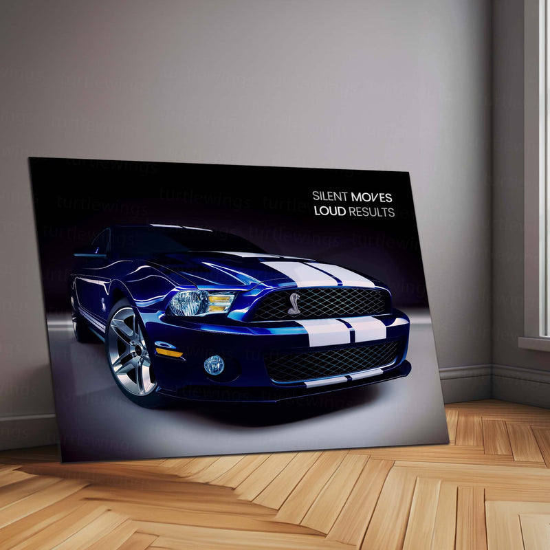 Silent Moves, Loud Results – Ford Mustang Shelby GT500 Metal Poster | Hustle in Silence Car Quote Wall Art