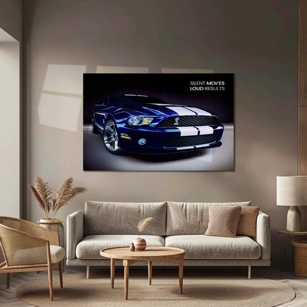 Silent Moves, Loud Results – Ford Mustang Shelby GT500 Metal Poster | Hustle in Silence Car Quote Wall Art