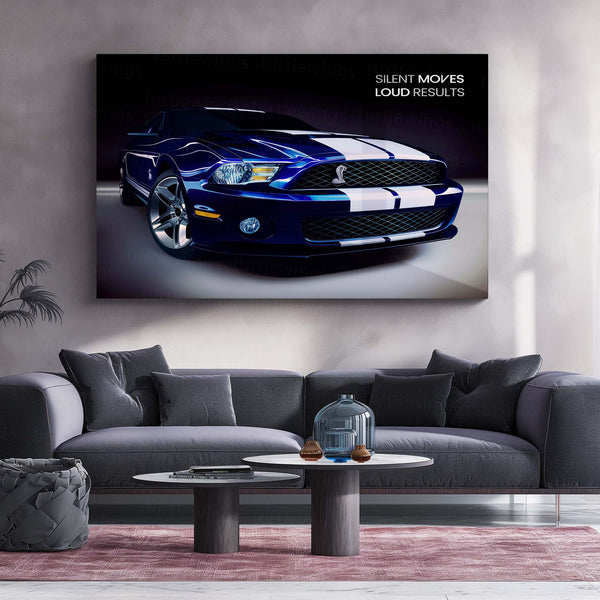 Silent Moves, Loud Results – Ford Mustang Shelby GT500 Metal Poster | Hustle in Silence Car Quote Wall Art