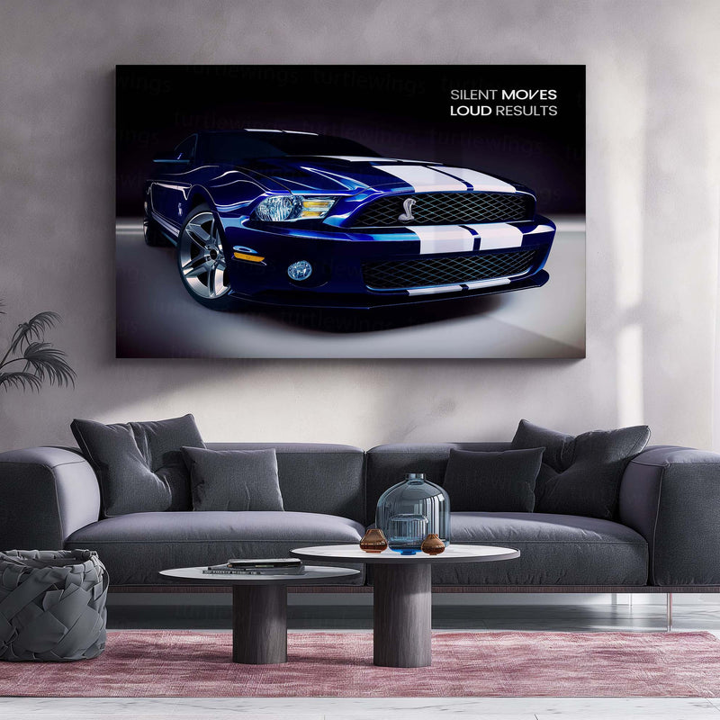 Silent Moves, Loud Results – Ford Mustang Shelby GT500 Metal Poster | Hustle in Silence Car Quote Wall Art