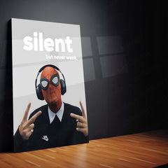Quote Metal Poster | Spider-Man – Silent but Never Weak Metal Frame Quiet Strength, Inner Power & Modern Hero Mindset Quote Wall Art | Street-Style Superhero Metal Poster