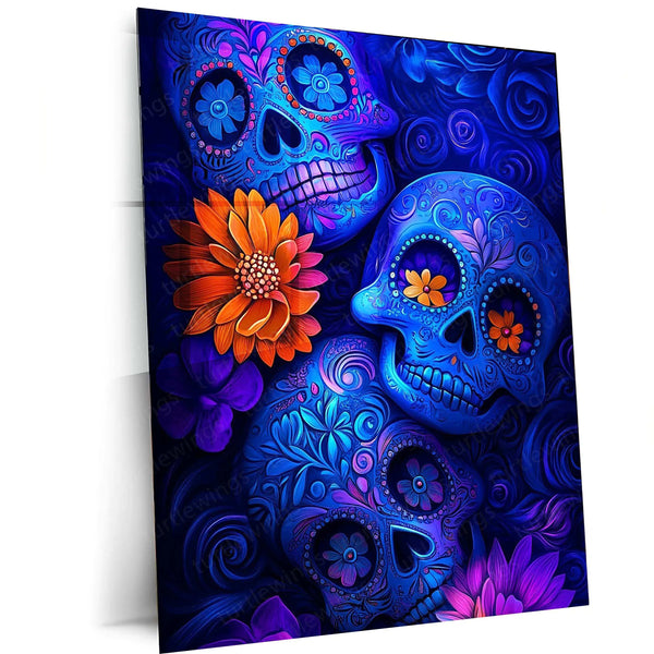Skeleton Neon Art Metal Poster – Glowing Aesthetic Wall Decor - TURTLEWINGS 