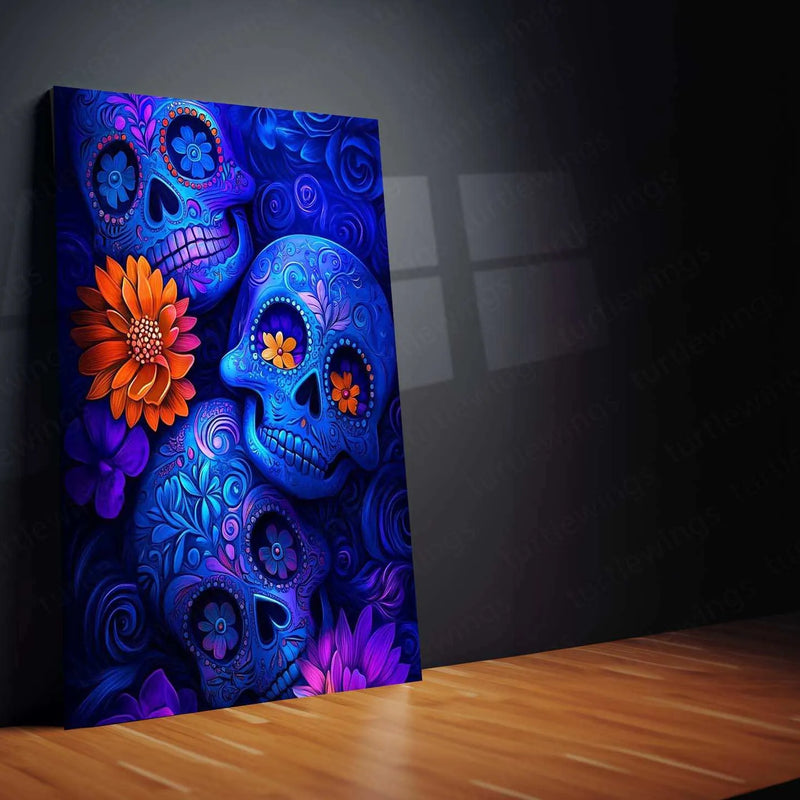 Skeleton Neon Art Metal Poster – Glowing Aesthetic Wall Decor - TURTLEWINGS 