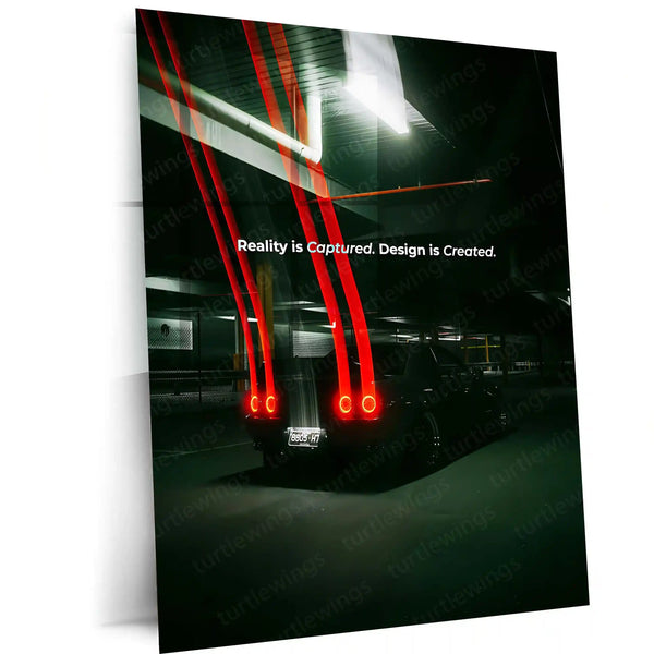 Car Metal Poster | Skyline Rear Light – Night Drive Edition | JDM Aesthetic Metal Frame | Automotive Wall Art