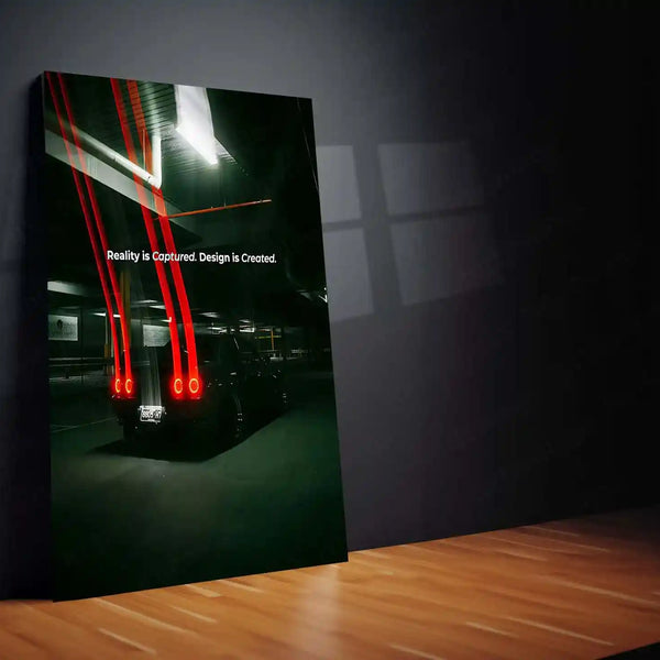 Car Metal Poster | Skyline Rear Light – Night Drive Edition | JDM Aesthetic Metal Frame | Automotive Wall Art