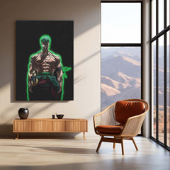 Roronoa Zoro Neon LED Frame | One Piece Anime Wall Art | Green Aura Swordsman Design
