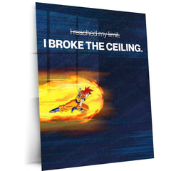 Anime Metal Poster | Goku “I Broke the Ceiling” Motivational Metal Poster | Dragon Ball Anime Wall Art | Break Your Limits Success Metal Print
