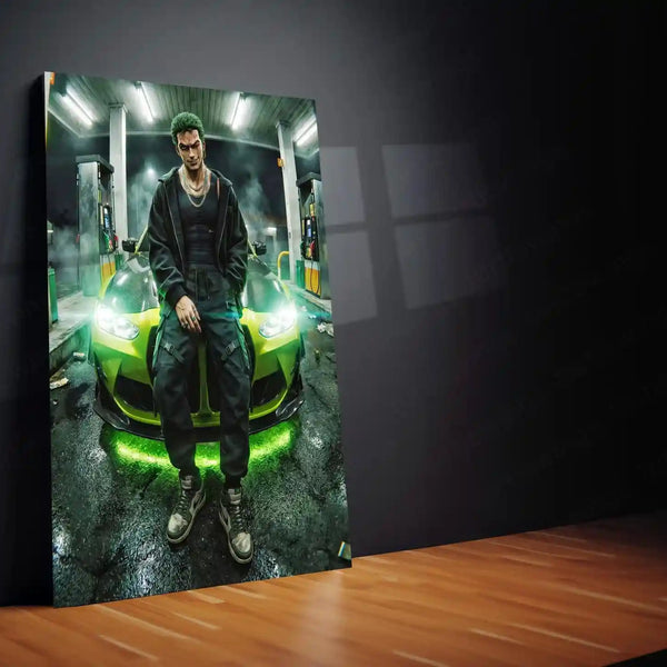 Zoro Street Car Metal Poster | Anime Drift Aesthetic Wall Art | One Piece Roronoa Zoro Car Frame | Anime Room Decor - TURTLEWINGS 