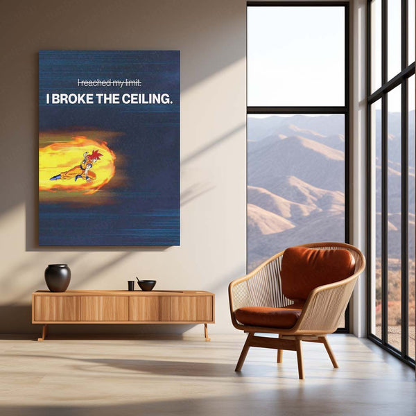 Anime Metal Poster | Goku “I Broke the Ceiling” Motivational Metal Poster | Dragon Ball Anime Wall Art | Break Your Limits Success Metal Print