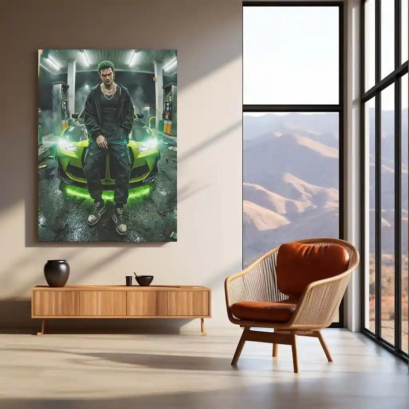 Zoro Street Car Metal Poster | Anime Drift Aesthetic Wall Art | One Piece Roronoa Zoro Car Frame | Anime Room Decor - TURTLEWINGS 