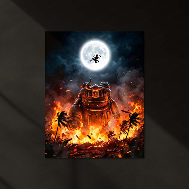 Anime Warrior Neon LED Metal Frame | Fire Battle Scene Wall Art | LED Backlit Anime Frame | Gaming Room Decor