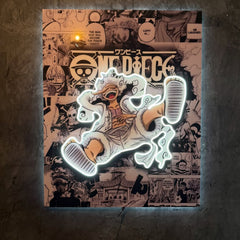 ear 5 Luffy Neon LED Poster – Ultimate Freedom & Unbreakable Will Anime Wall Art