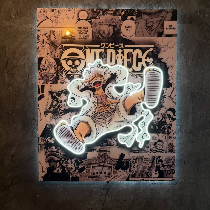 ear 5 Luffy Neon LED Poster – Ultimate Freedom & Unbreakable Will Anime Wall Art