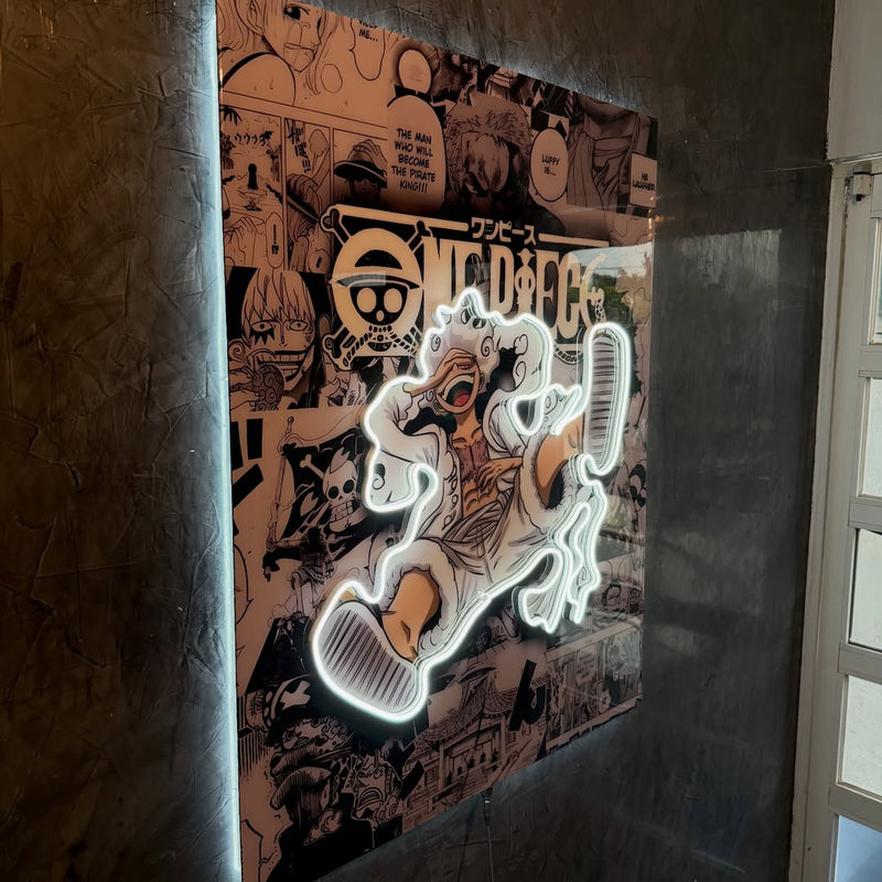 ear 5 Luffy Neon LED Poster – Ultimate Freedom & Unbreakable Will Anime Wall Art