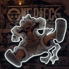 ear 5 Luffy Neon LED Poster – Ultimate Freedom & Unbreakable Will Anime Wall Art