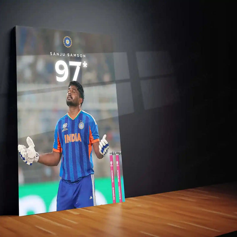 Cricket Metal Poster | Sanju Samson | ICC Men's T20 World Cup, 2026 | Indian Cricket Star Metal Frame | Cricket Wall Art 04 - TURTLEWINGS 