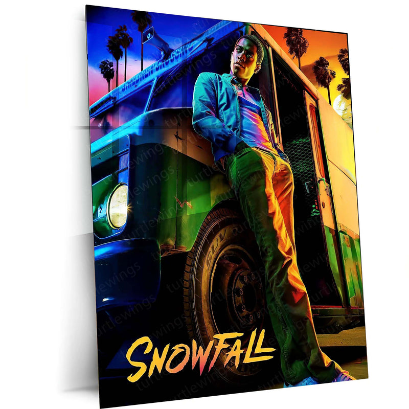 Snowfall Neon Nights – Urban Crime Drama Metal Poster | Gritty Retro Wall Frame