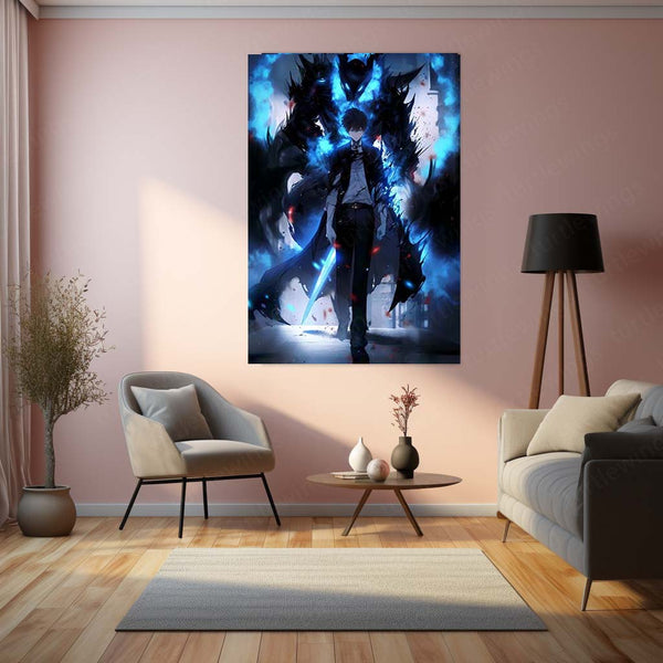 Solo Leveling – Shadow Monarch Metal Poster | Sung Jin-Woo Final Form Anime Wall Frame