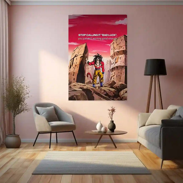 Quote Metal Poster | Son Goku – “Stop Calling It Bad Luck” Quote Metal Frame Wall Art - TURTLEWINGS 