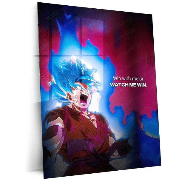 Quote Metal Poster | Son Goku – “Win With Me or Watch Me Win” Quote Metal Frame Wall Art - TURTLEWINGS 