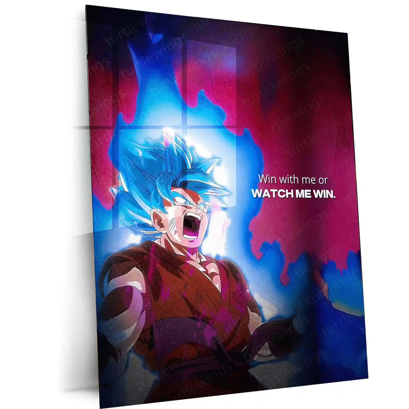 Quote Metal Poster | Son Goku – “Win With Me or Watch Me Win” Quote Metal Frame Wall Art - TURTLEWINGS 