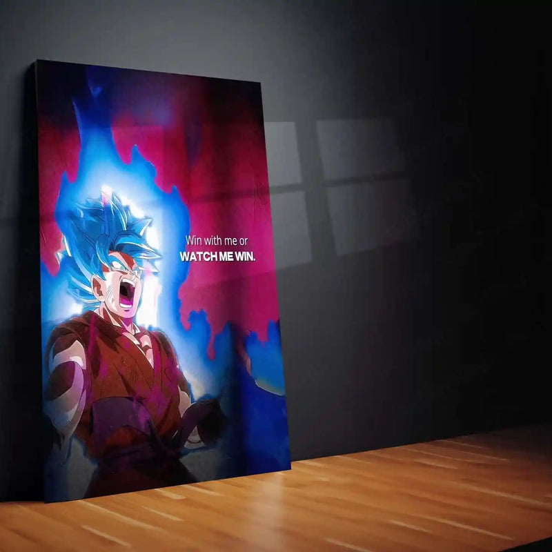 Quote Metal Poster | Son Goku – “Win With Me or Watch Me Win” Quote Metal Frame Wall Art - TURTLEWINGS 