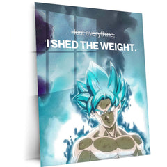 Anime Metal Poster | Goku “I Shed the Weight” Motivational Metal Poster | Dragon Ball Anime Wall Art | Let Go & Grow Mindset Metal Print