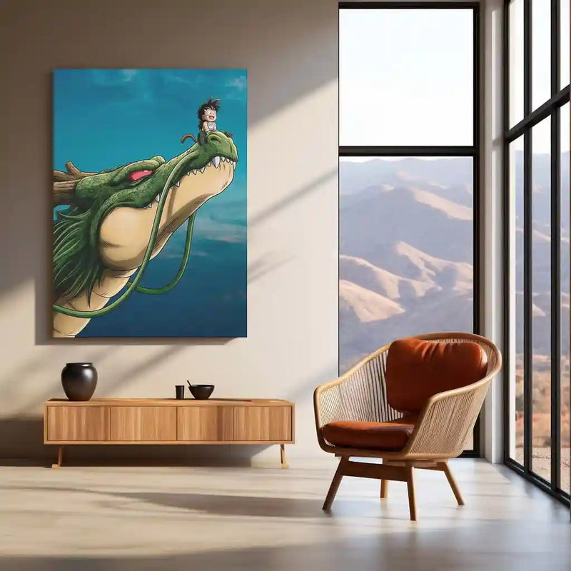 Anime Metal Poster | Shenron Dragon Metal Poster | Kid Goku Anime Wall Art | Dragon Ball Z Shenron Frame | Anime Room Decor - TURTLEWINGS 