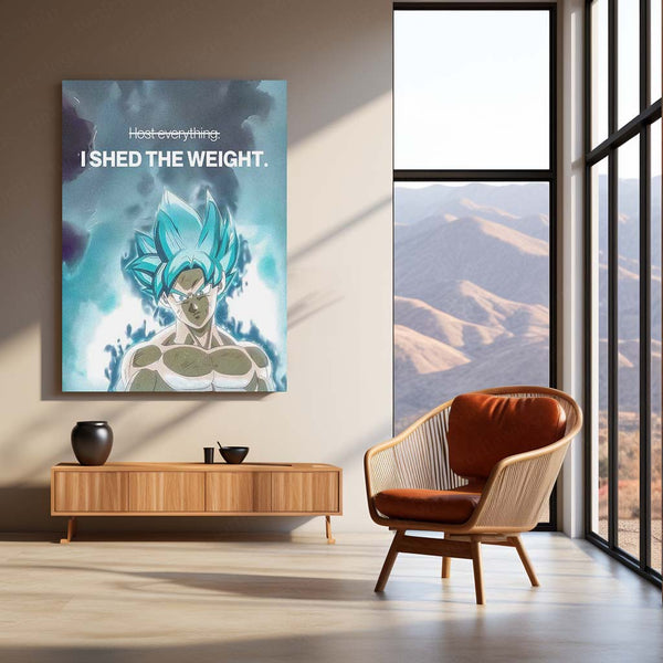 Anime Metal Poster | Goku “I Shed the Weight” Motivational Metal Poster | Dragon Ball Anime Wall Art | Let Go & Grow Mindset Metal Print