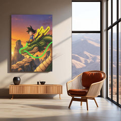 Kid Goku & Shenron LED Metal Print | Dragon Ball Anime Neon Wall Art | Sunset Dragon Gaming Room Décor