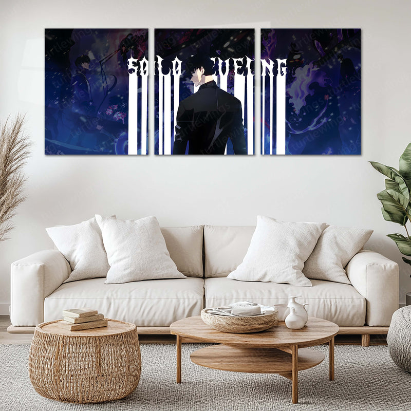 Anime Metal Poster Set of 3 | Sung Jin-Woo Shadow Monarch Solo Leveling Triptych Wall Art – main product image