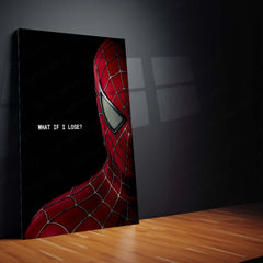 Marvel Metal Poster Set of 2 | Spider-Man Red & Black Suit | “What If I Lose? What If You Win.” Motivational Duo Wall Art | Premium Metal Print