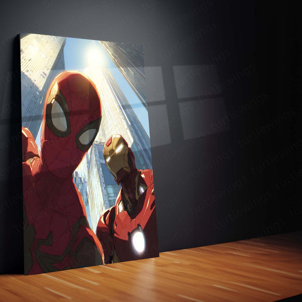 Anime Metal Poster | Spider-Man & Iron Man – Marvel Superhero Metal Poster | Avengers Wall Frame | Marvel Collector Art