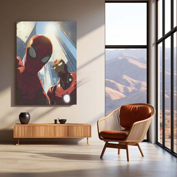 Anime Metal Poster | Spider-Man & Iron Man – Marvel Superhero Metal Poster | Avengers Wall Frame | Marvel Collector Art