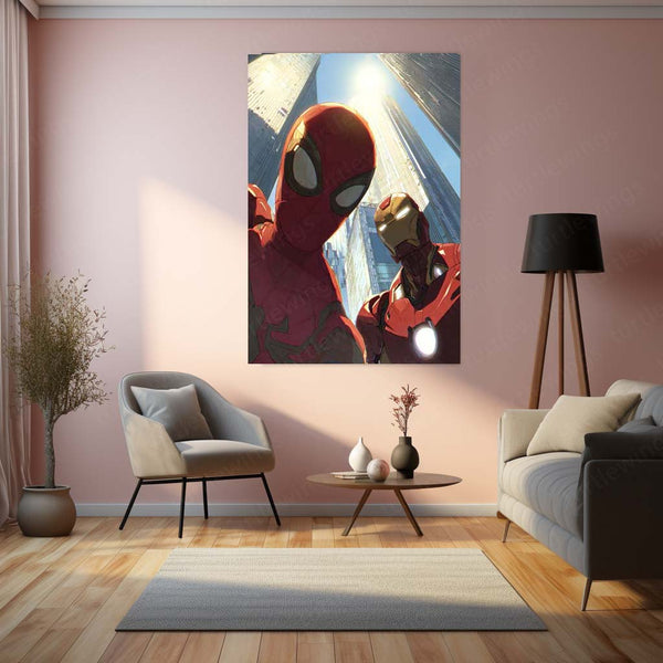 Anime Metal Poster | Spider-Man & Iron Man – Marvel Superhero Metal Poster | Avengers Wall Frame | Marvel Collector Art