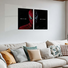 Marvel Metal Poster Set of 2 | Spider-Man Red & Black Suit | “What If I Lose? What If You Win.” Motivational Duo Wall Art | Premium Metal Print