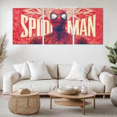 Superhero Metal Poster Set of 3 | Spider-Man | Red Comic Style Triptych Wall Art – main product image