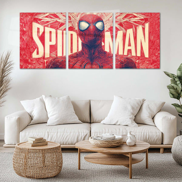 Superhero Metal Poster Set of 3 | Spider-Man | Red Comic Style Triptych Wall Art – main product image