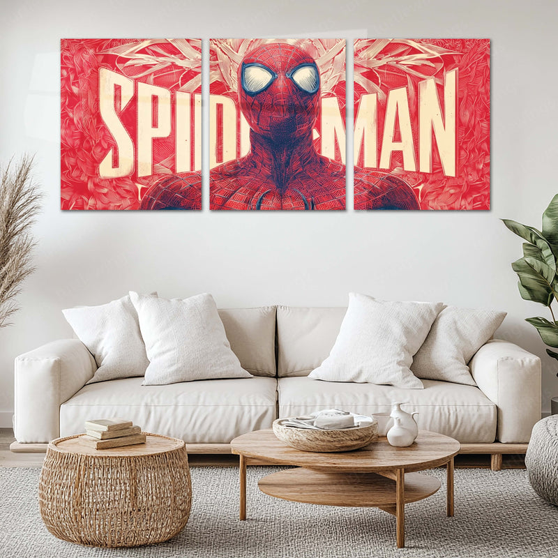 Superhero Metal Poster Set of 3 | Spider-Man | Red Comic Style Triptych Wall Art – main product image