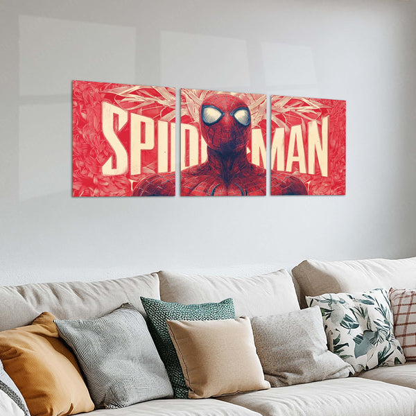 Superhero Metal Poster Set of 3 | Spider-Man | Red Comic Style Triptych Wall Art – product image 2