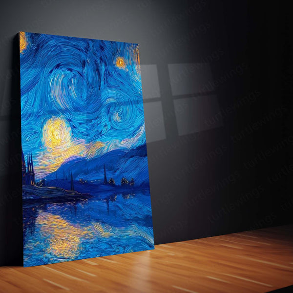 Aesthetic Metal Poster Set of 3 | Starry Night | Castle & Moonlit Lake Triptych Wall Art – product image 4