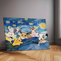 Pokemon Starry Night Artwork | Anime × Classic Art Fusion Metal Poster