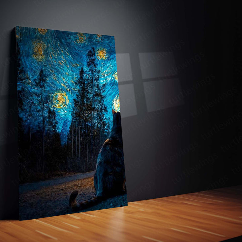 Aesthetic Metal Poster Set of 3 | Starry Night | Camper Van & Cat Triptych Wall Art – product image 3