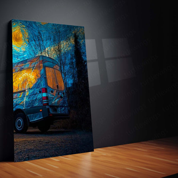 Aesthetic Metal Poster Set of 3 | Starry Night | Camper Van & Cat Triptych Wall Art – product image 5
