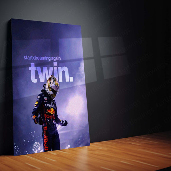 Start Dreaming Again to Win – Red Bull F1 Racer Victory Metal Frame | Motivational Formula 1 Wall Art - TURTLEWINGS 